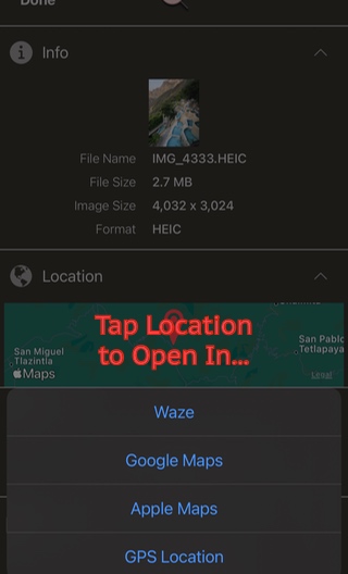 open location of photos in maps app